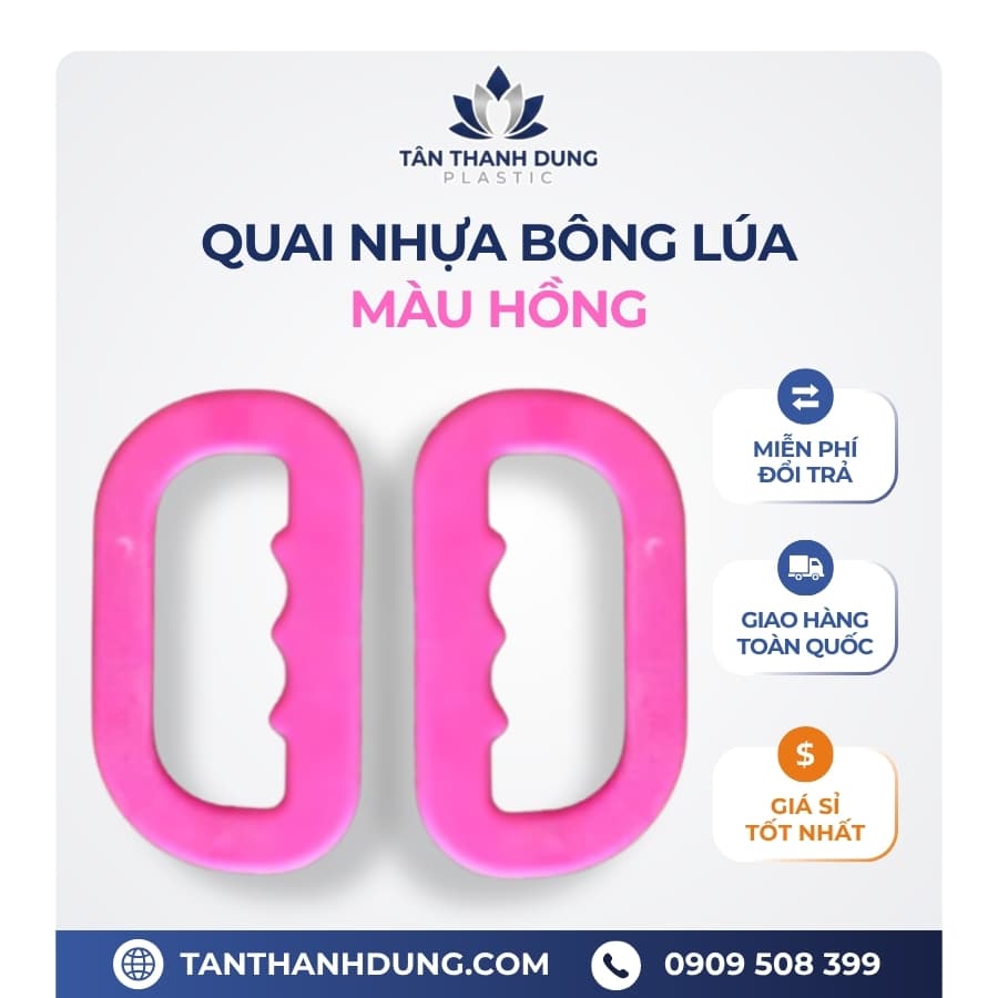 Quai Nhựa Xách Bao Gạo Bông Lúa Cao Cấp – Màu Hồng